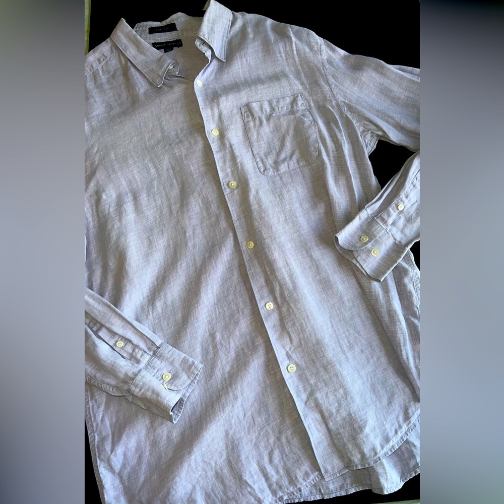 Grant Thomas Men’s Pure Linen Light Blue Button Up Shirt Size Large EUC